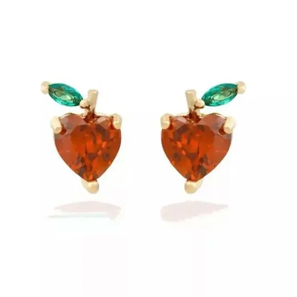 APPLEĀ 18K GOLD PLATEDāRED & GREEN DIAMOND CUT CRYSTALS STUD EARRINGS MICRO - Picture 1 of 3